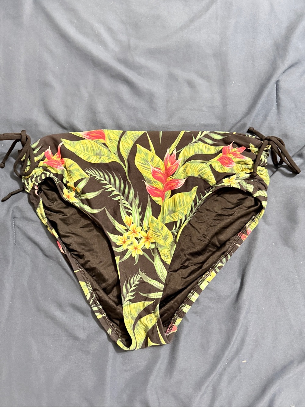 CALIA Women's Tropical Floral Tie-Side Bikini Bottom - Black/Green
